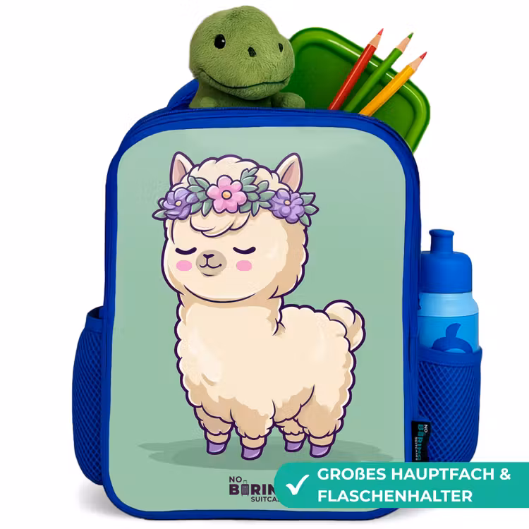 Kawai - Alpaca - Groen Kinderrugzak - Blauw middel -inhoud_DE