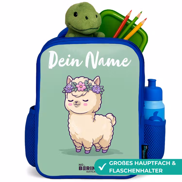 Kawai - Alpaca - Groen Kinderrugzak - Blauw middel -inhoud_DE