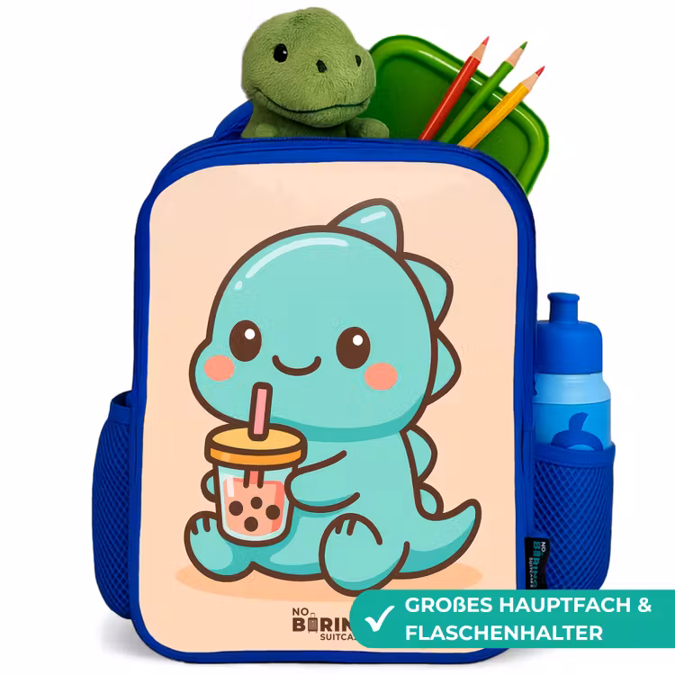 Kawai - Dino - Bubbletea Kinderrugzak - Blauw middel -inhoud_DE