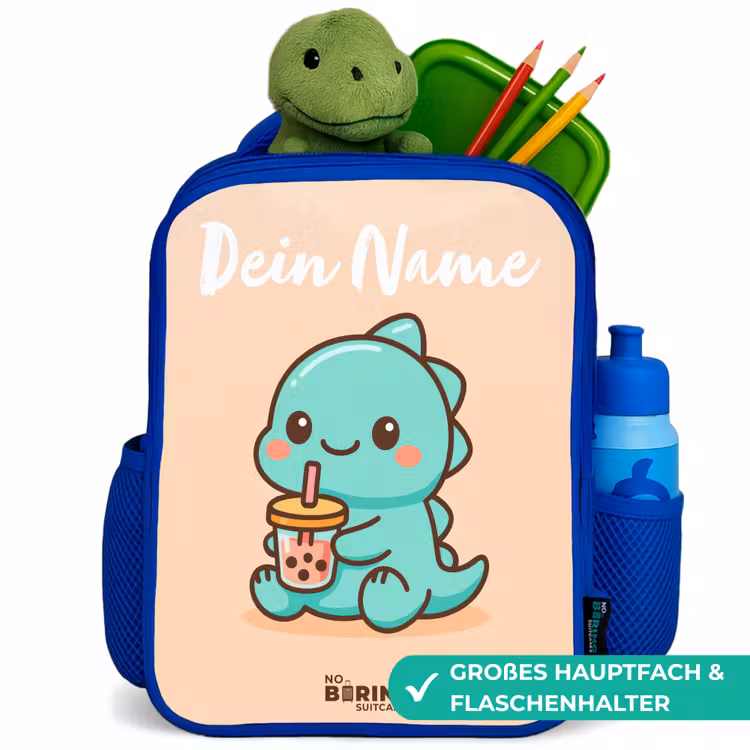 Kawai - Dino - Bubbletea Kinderrugzak - Blauw middel -inhoud_DE