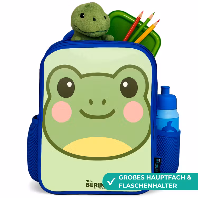 Kawai - Kikker - Groen Kinderrugzak - Blauw middel -inhoud_DE