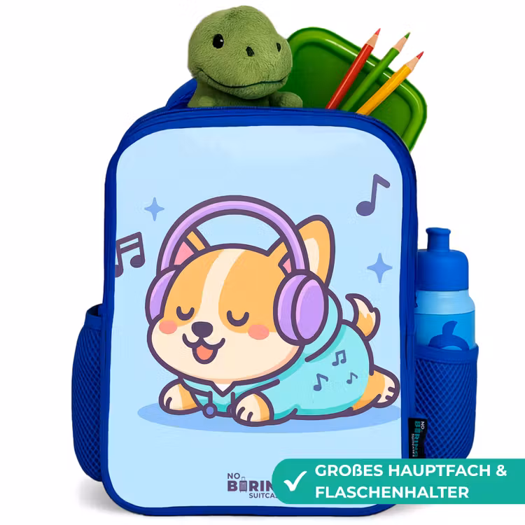 Kawai - Hond - Muziek Kinderrugzak - Blauw middel -inhoud_DE