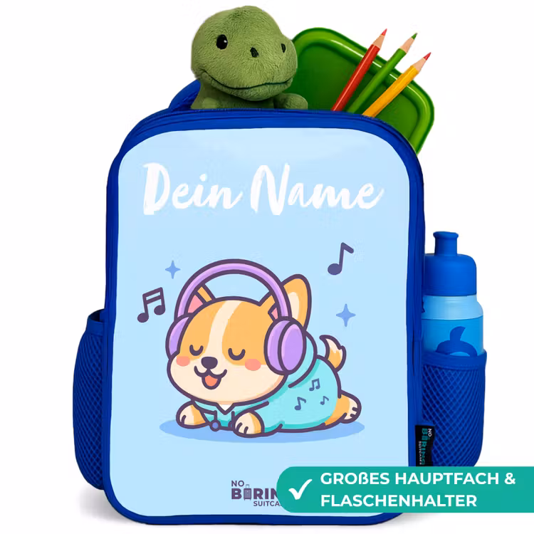 Kawai - Hond - Muziek Kinderrugzak - Blauw middel -inhoud_DE