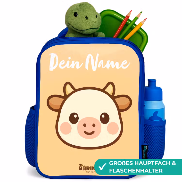 Kawai - Koe - Bruin Kinderrugzak - Blauw middel -inhoud_DE