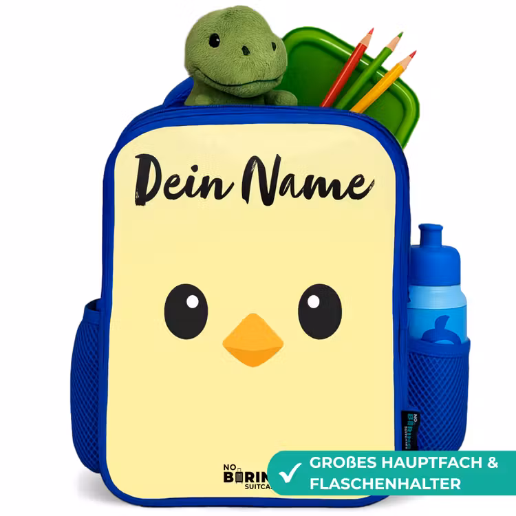 Kawai - Kuiken - Geel Kinderrugzak - Blauw middel -inhoud_DE