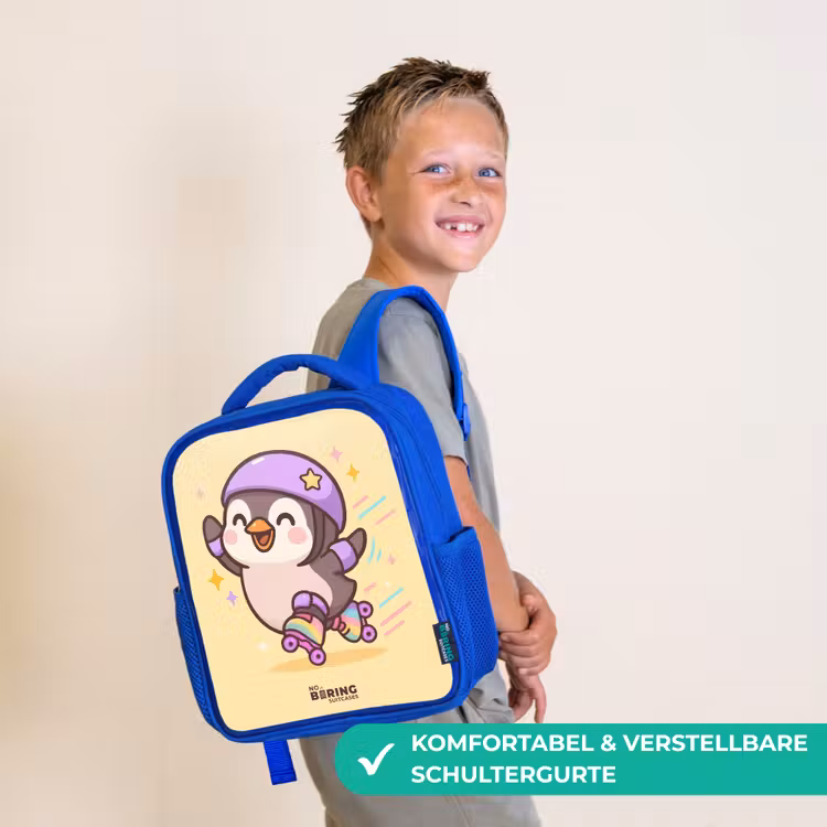 Kawai - Pinguin - Rolschaatsen Kinderrugzak - Blauw middel -sfeer3_DE