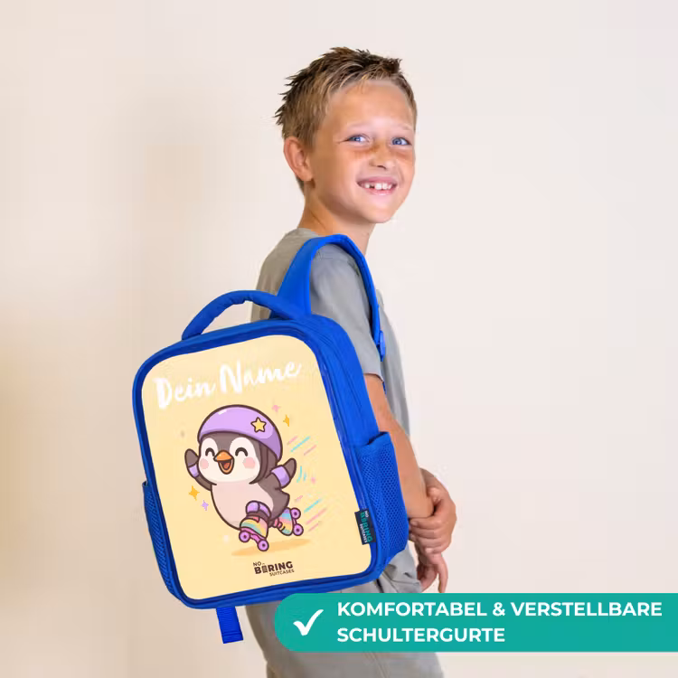 Kawai - Pinguin - Rolschaatsen Kinderrugzak - Blauw middel -sfeer3_DE