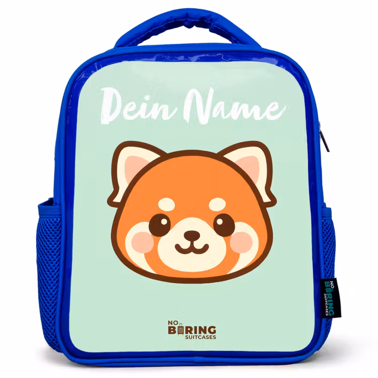 Kawai - Rode panda - Groen Kinderrugzak - Blauw middel -3d