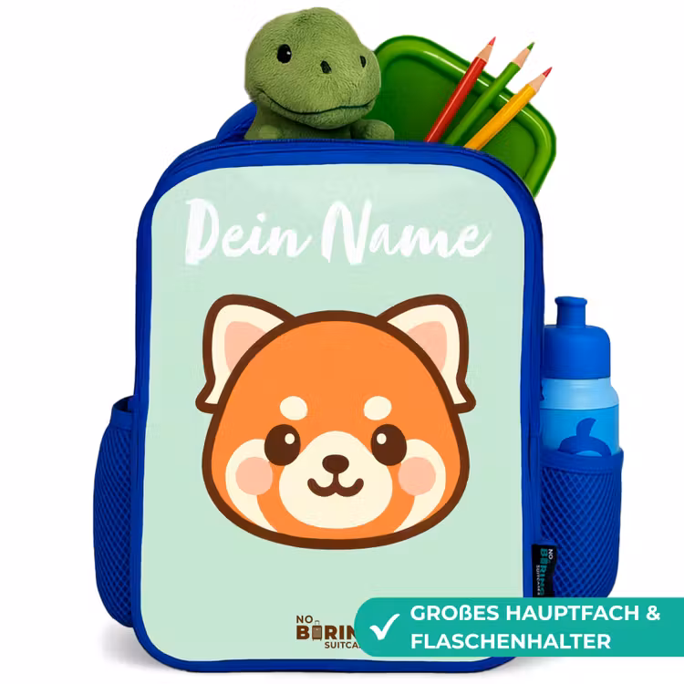 Kawai - Rode panda - Groen Kinderrugzak - Blauw middel -inhoud_DE