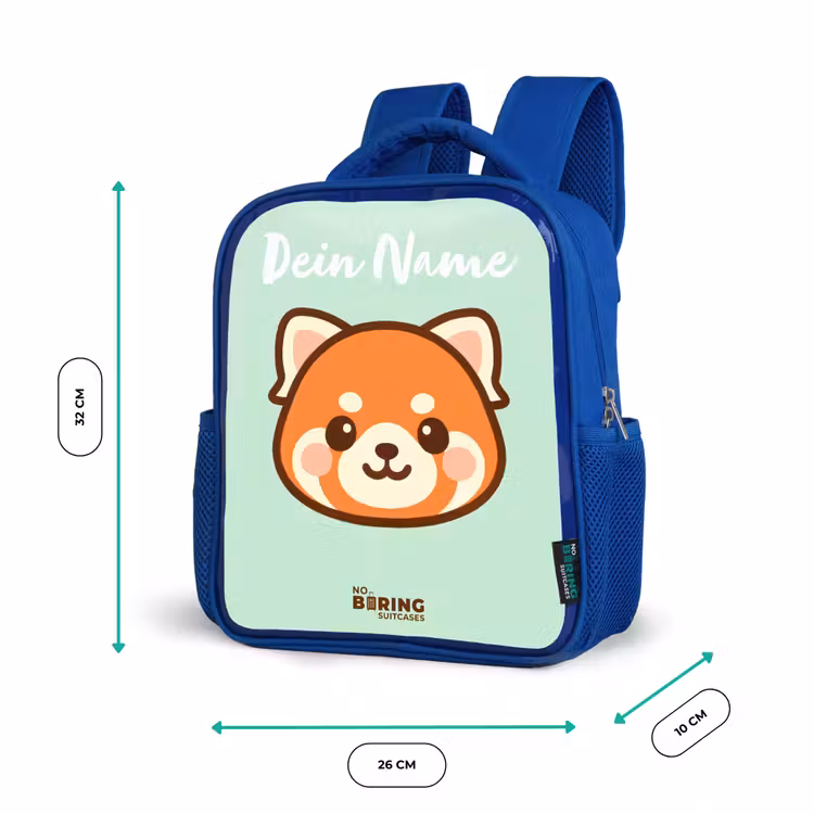 Kawai - Rode panda - Groen Kinderrugzak - Blauw middel -productfoto_formaten
