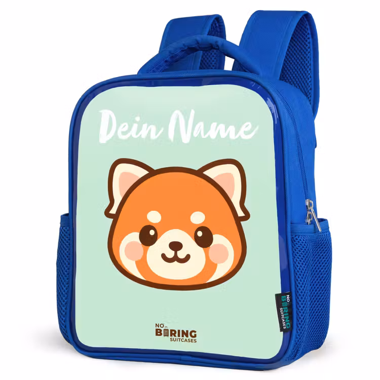 Kawai - Rode panda - Groen Kinderrugzak - Blauw middel -schuin