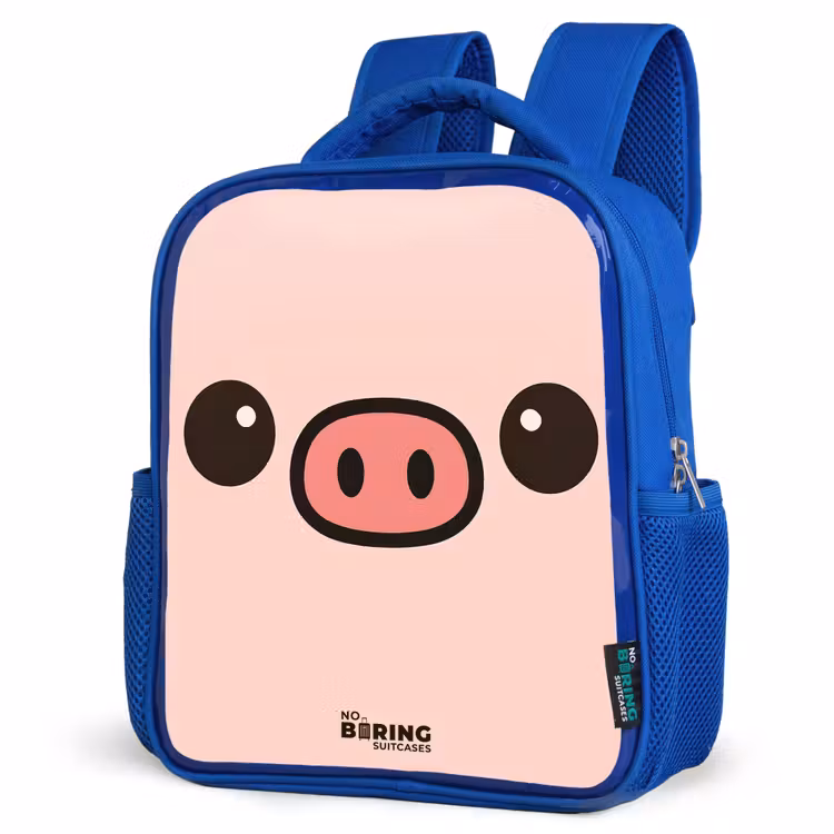 Kawai - Varken - Roze Kinderrugzak - Blauw middel -schuin