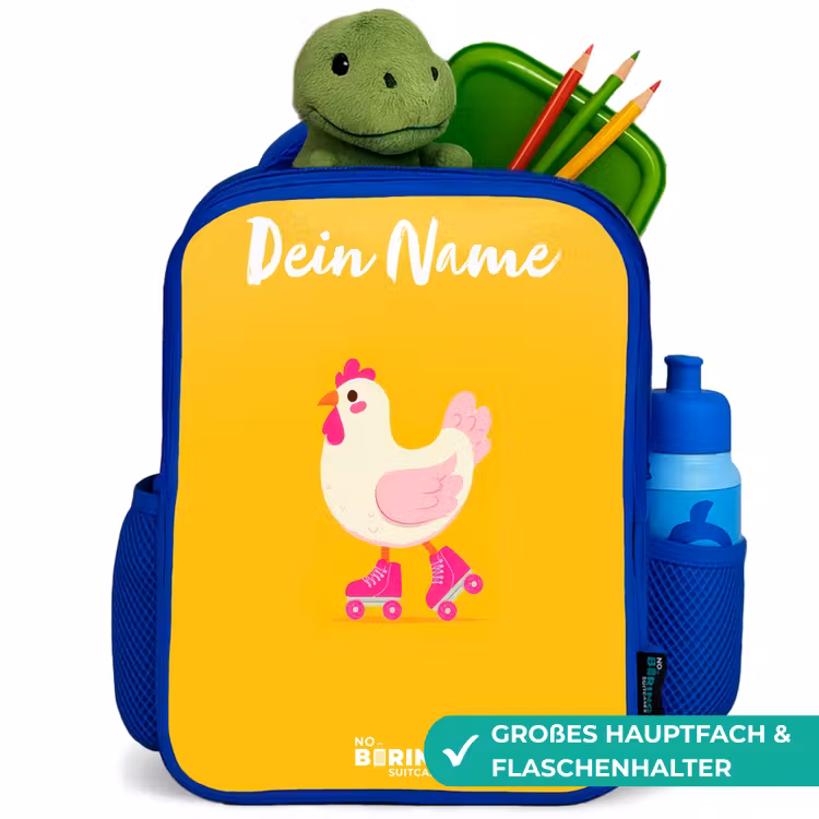 Kip - Rolschaatsen - Geel Kinderrugzak - Blauw middel -inhoud_DE