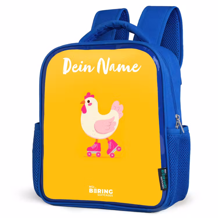Kip - Rolschaatsen - Geel Kinderrugzak - Blauw middel -schuin