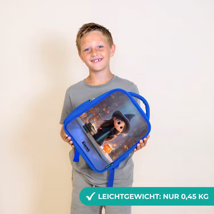 Kleine tovernares in bibliotheek Kinderrugzak - Blauw middel -sfeer1_DE
