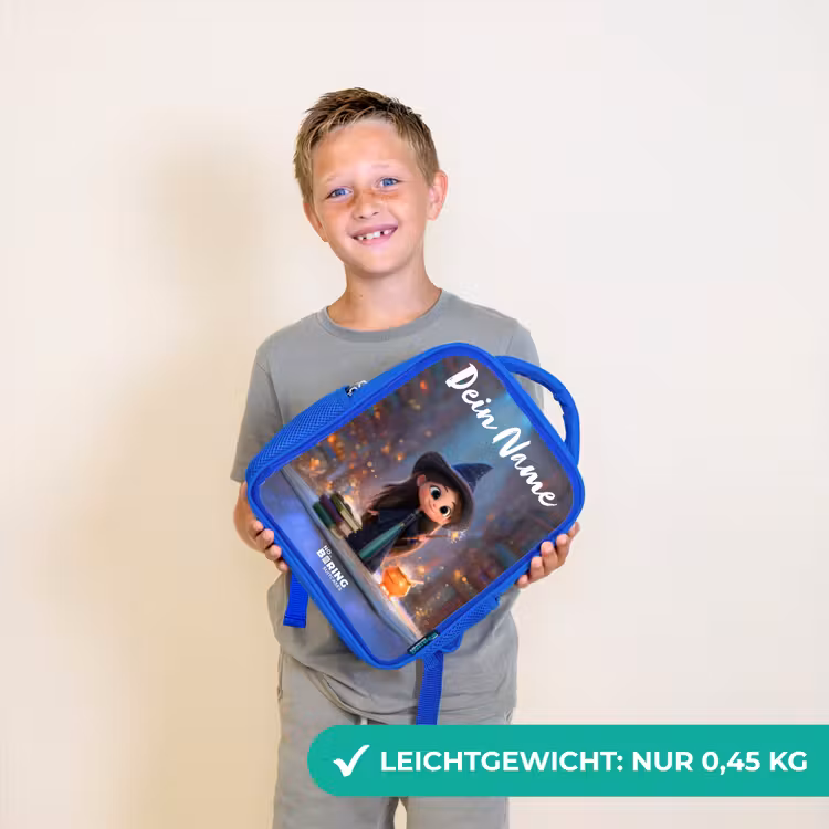Kleine tovernares in bibliotheek Kinderrugzak - Blauw middel -sfeer1_DE