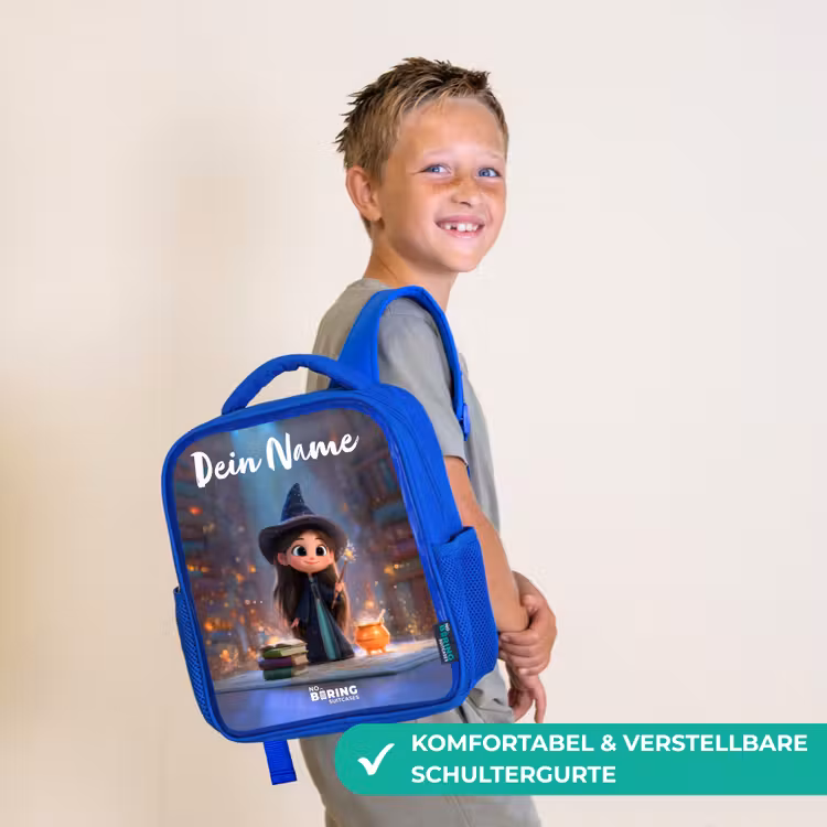 Kleine tovernares in bibliotheek Kinderrugzak - Blauw middel -sfeer3_DE