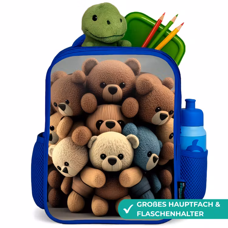 Knuffelberen Kinderrugzak - Blauw middel -inhoud_DE