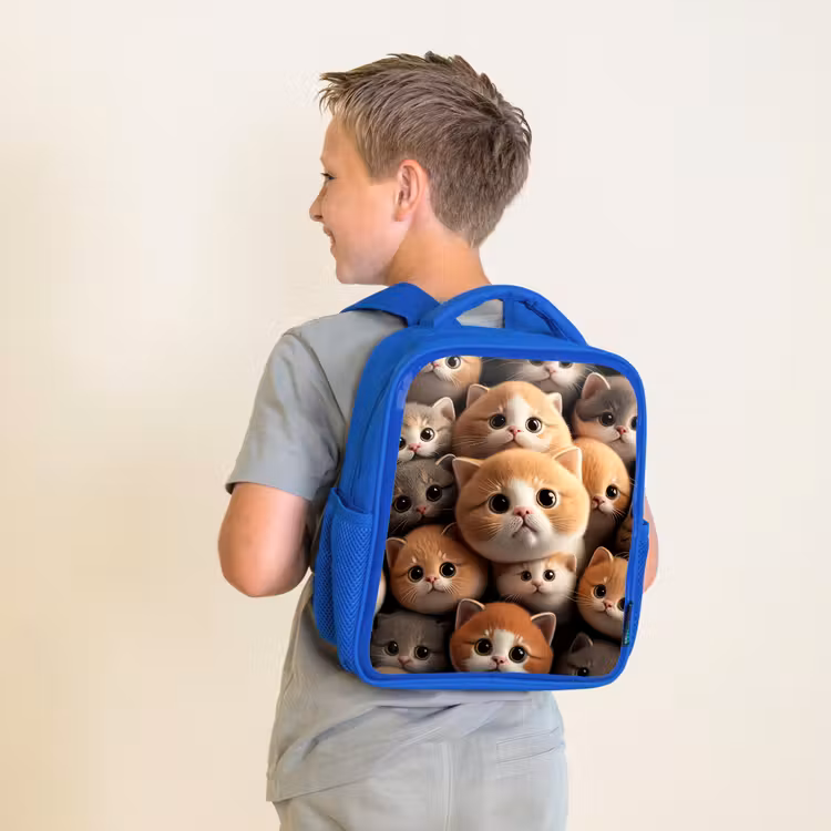 Knuffelkatjes Kinderrugzak - Blauw middel -sfeer2