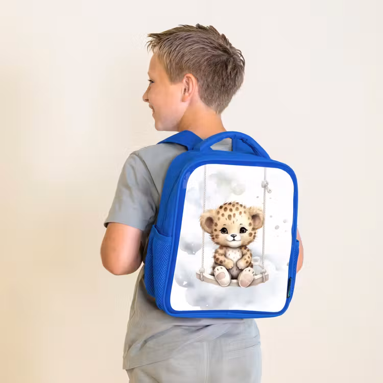 Luipaard - Dier - Kinderen Kinderrugzak - Blauw middel -sfeer2