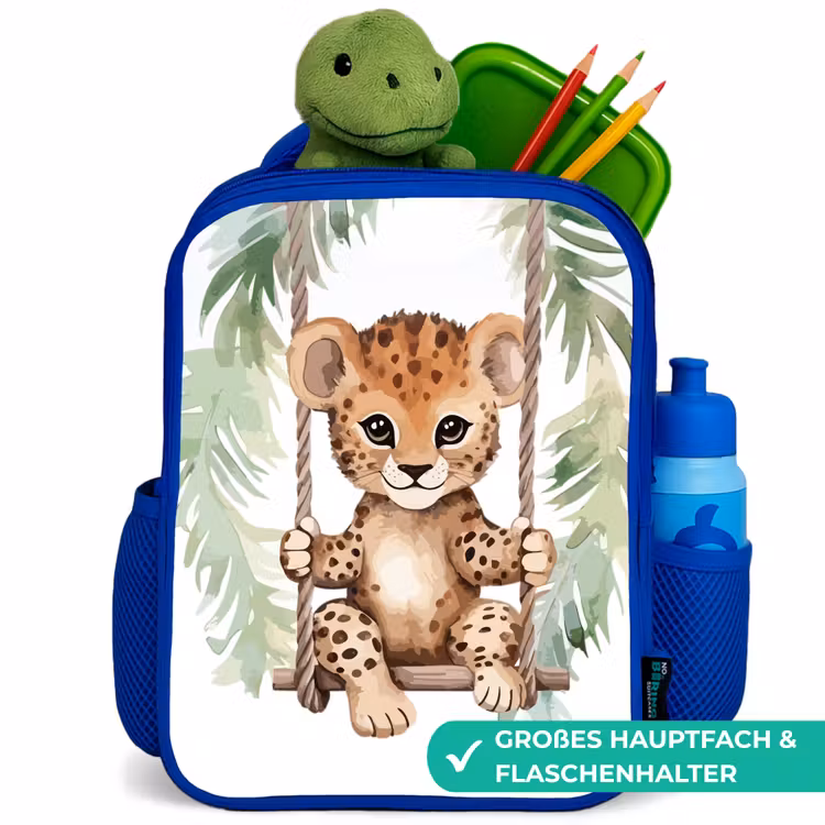 Luipaard - Dier - Kinderen - Jungle Kinderrugzak - Blauw middel -inhoud_DE
