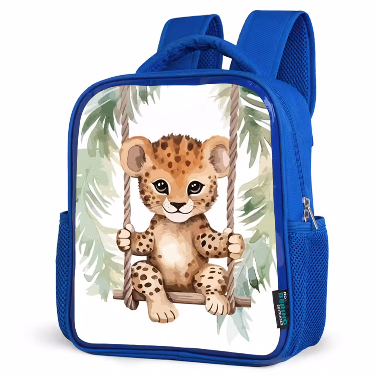 Luipaard - Dier - Kinderen - Jungle Kinderrugzak - Blauw middel -schuin