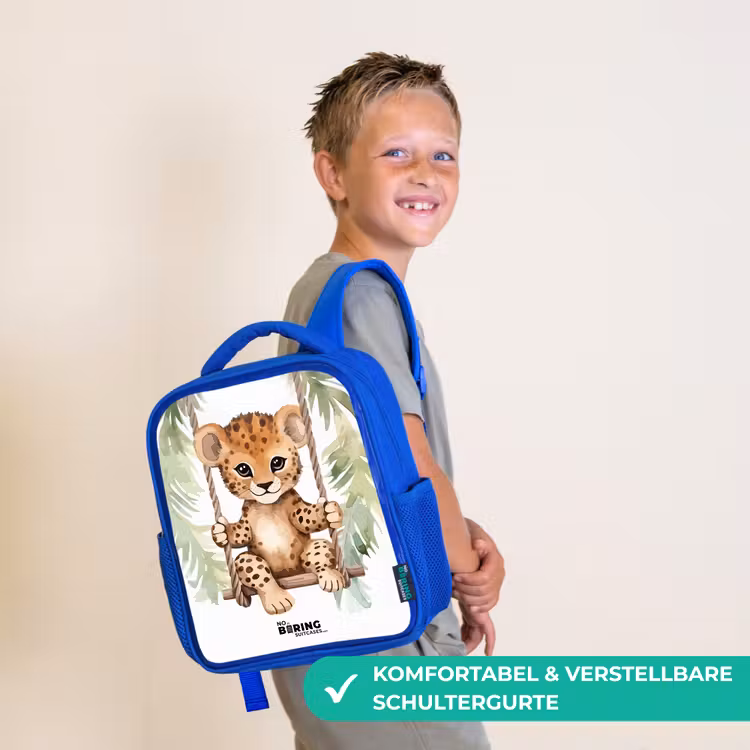 Luipaard welp op een schommel waterverf illustratie Kinderrugzak - Blauw middel -sfeer3_DE