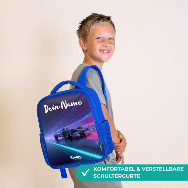 Lichtstralen - Neon - Racewagen - Paars Kinderrugzak - Blauw middel -sfeer3_DE
