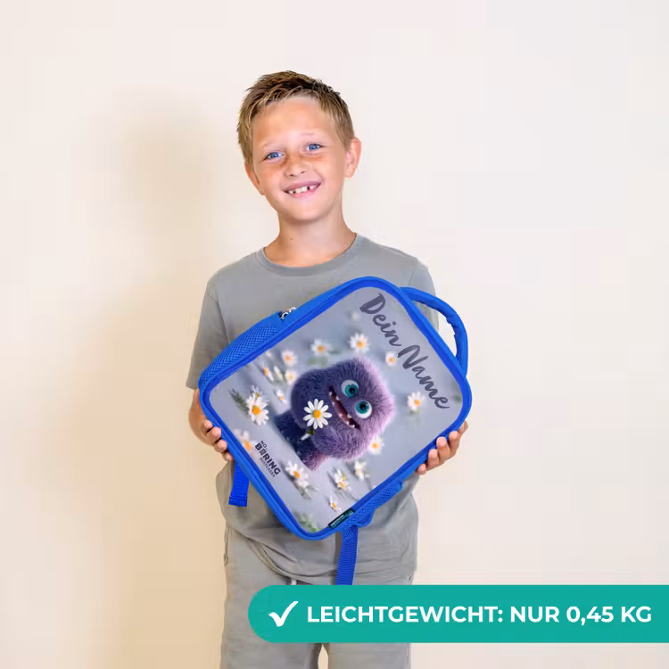 Paars Pluizig Vriendje met Madelief Kinderrugzak - Blauw middel -sfeer1_DE