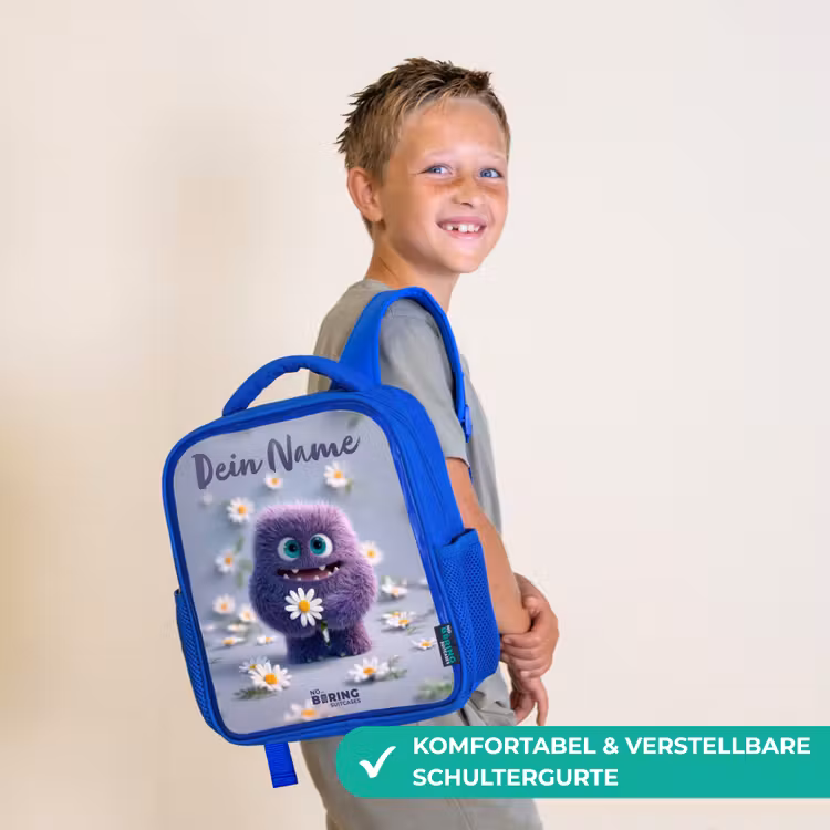 Paars Pluizig Vriendje met Madelief Kinderrugzak - Blauw middel -sfeer3_DE