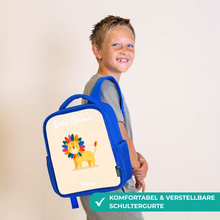 Leeuw - Manen - Kleurrijk Kinderrugzak - Blauw middel -sfeer3_DE