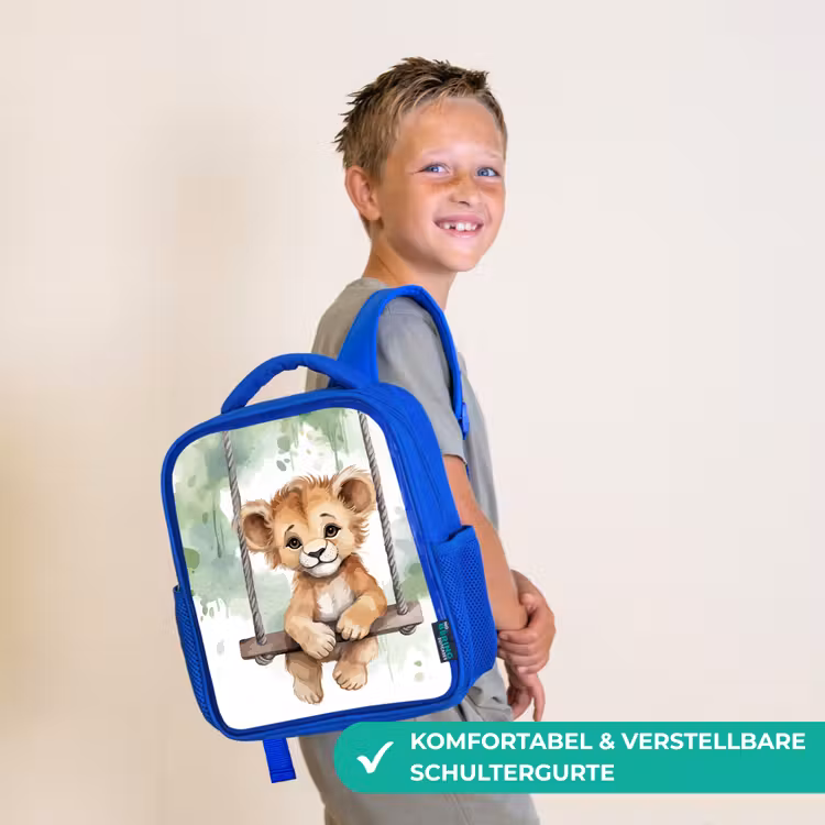 Leeuw - Dier - Kinderen - Jungle Kinderrugzak - Blauw middel -sfeer3_DE