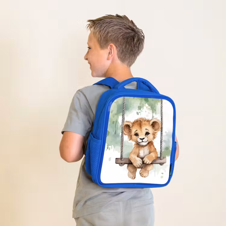 Leeuw - Dier - Kinderen - Jungle Kinderrugzak - Blauw middel -sfeer2