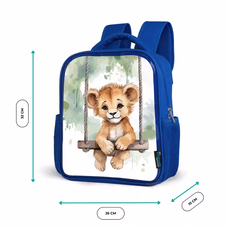Leeuw - Dier - Kinderen - Jungle Kinderrugzak - Blauw middel -productfoto_formaten