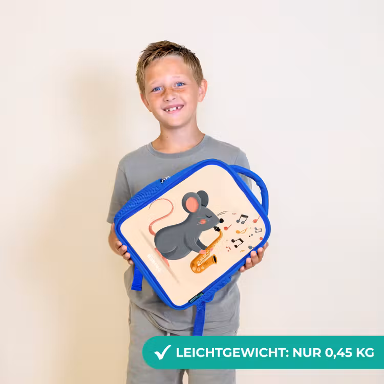 Muis - Saxofoon - Muziek Kinderrugzak - Blauw middel -sfeer1_DE