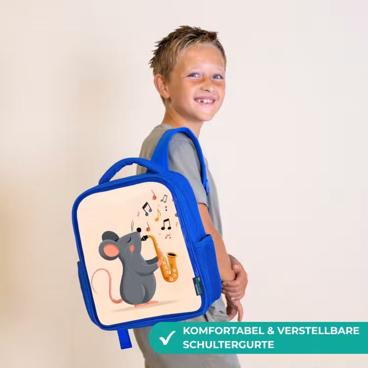 Muis - Saxofoon - Muzieknoten Kinderrugzak - Blauw middel -sfeer3_DE