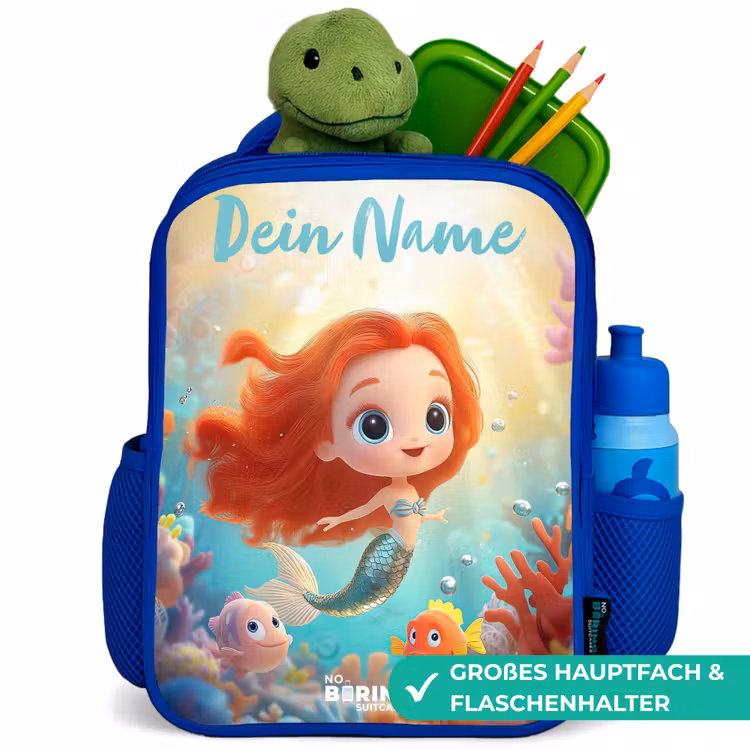 Zeemeermin - Vissen - Koraal Kinderrugzak - Blauw middel -inhoud_DE