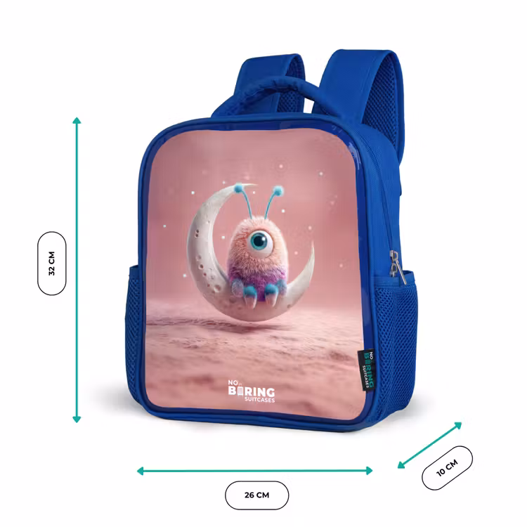 Maanwip met Pluizig Wezentje Kinderrugzak - Blauw middel -productfoto_formaten