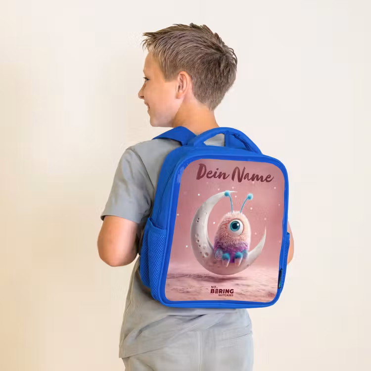 Maanwip met Pluizig Wezentje Kinderrugzak - Blauw middel -sfeer2