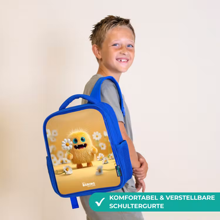 Monster - Wezen - Bloem - Geel Kinderrugzak - Blauw middel -sfeer3_DE