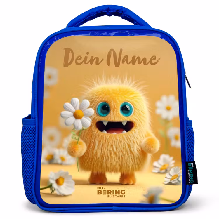 Monster - Wezen - Bloem - Geel Kinderrugzak - Blauw middel -3d