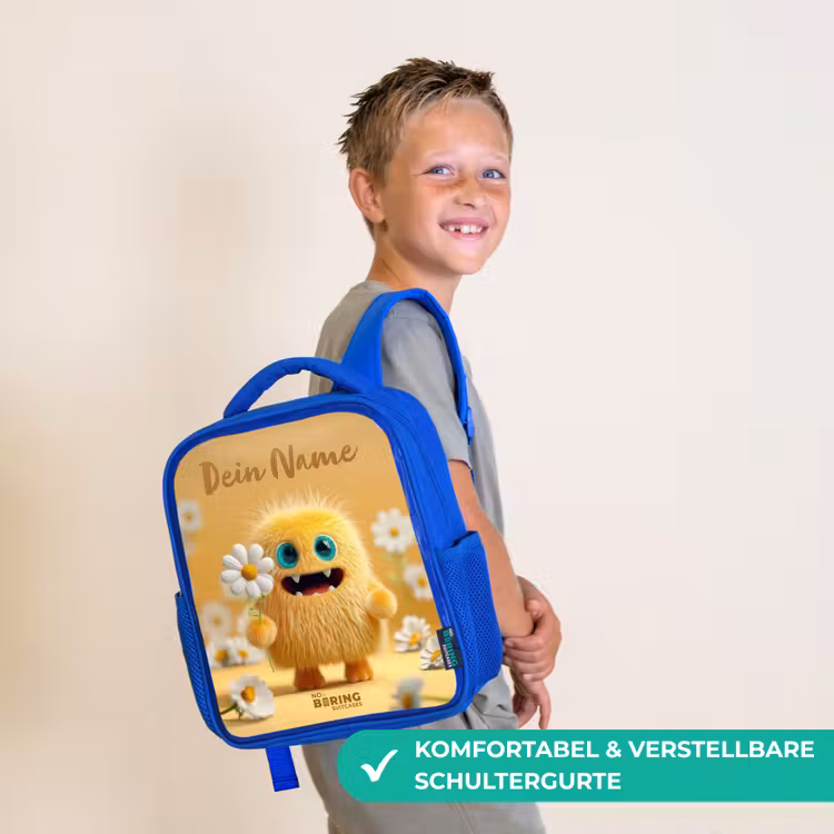 Monster - Wezen - Bloem - Geel Kinderrugzak - Blauw middel -sfeer3_DE