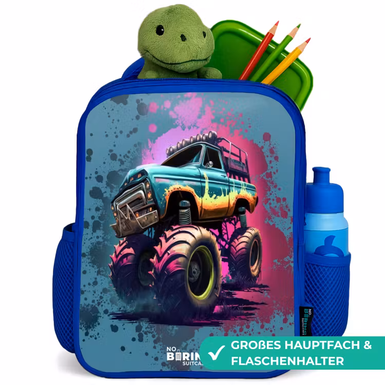 Monster Wheels Kinderrugzak - Blauw middel -inhoud_DE