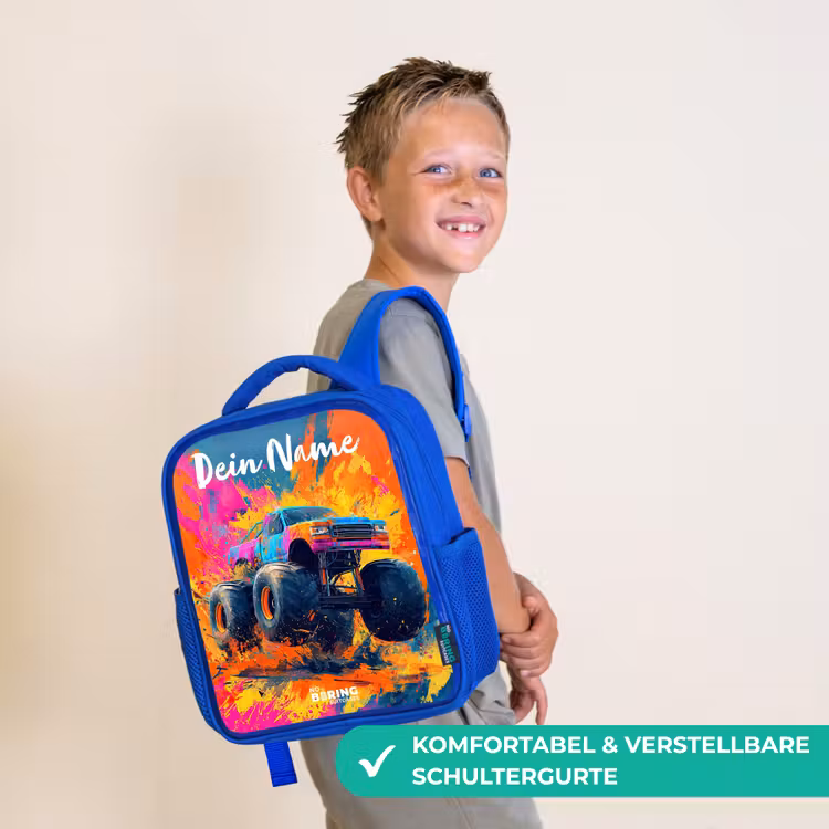 Monstertruck - Abstract - Verfspatten - Kleurrijk Kinderrugzak - Blauw middel -sfeer3_DE