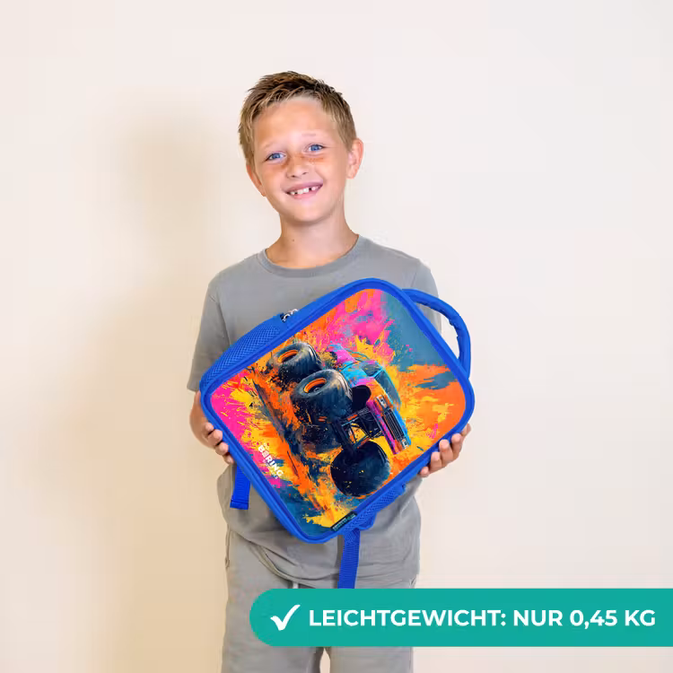 Monstertruck - Verfspatten - Kleurrijk - Explosie Kinderrugzak - Blauw middel -sfeer1_DE