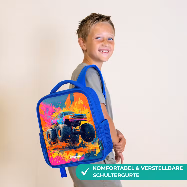 Monstertruck - Verfspatten - Kleurrijk - Explosie Kinderrugzak - Blauw middel -sfeer3_DE