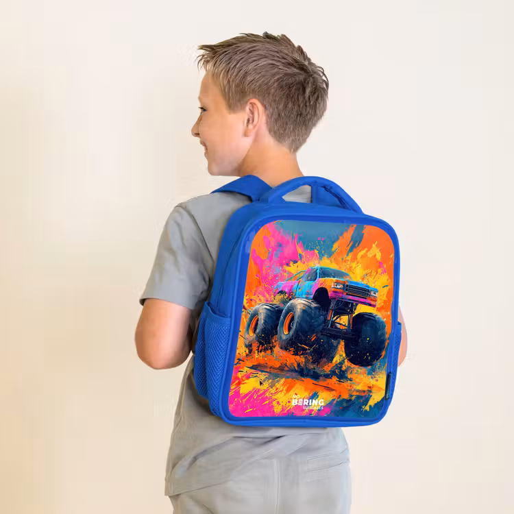 Monstertruck - Verfspatten - Kleurrijk - Explosie Kinderrugzak - Blauw middel -sfeer2