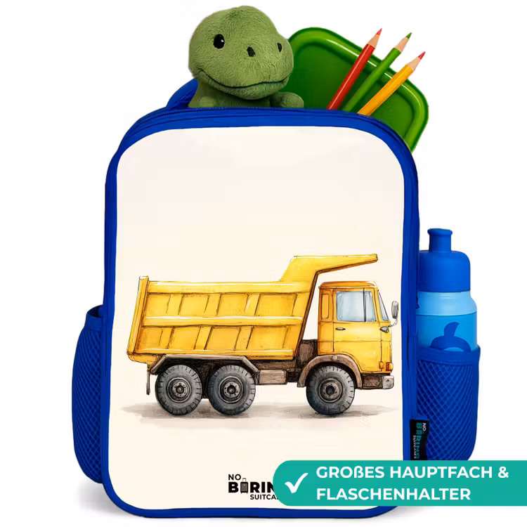 Kiepwagen - Getekend - Geel Kinderrugzak - Blauw middel -inhoud_DE