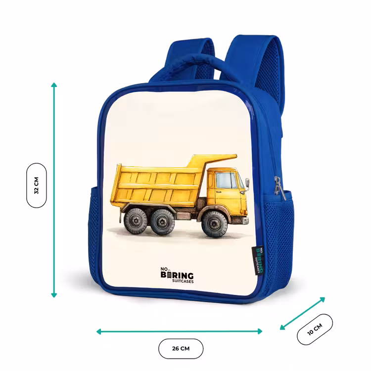 Kiepwagen - Getekend - Geel Kinderrugzak - Blauw middel -productfoto_formaten