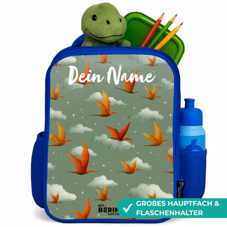 Patroon - Dino - Pterosaurussen Kinderrugzak - Blauw middel -inhoud_DE